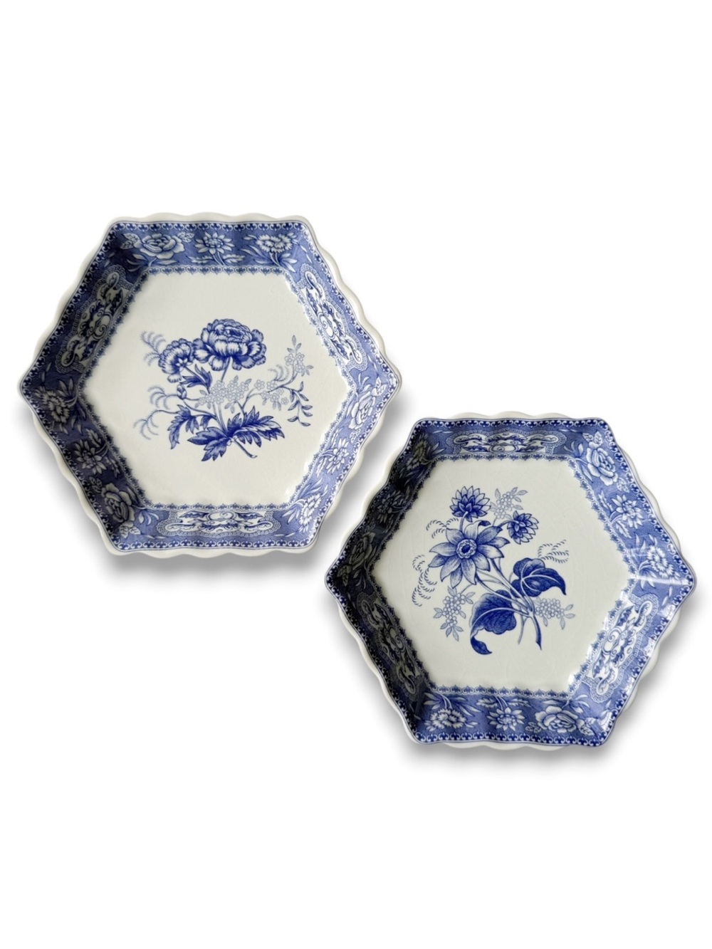 Vintage Set of Spode Georgian Series Blue Cottage Floral Trinket Dishes